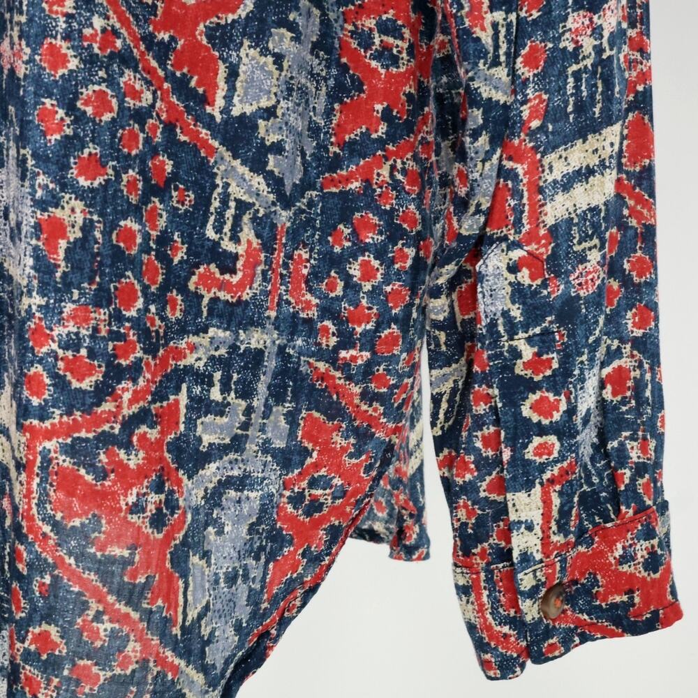 Pilcro Top Womens Medium Red Blue Ikat Lightweight Cotton Blouse Anthropologie - Picture 11 of 16